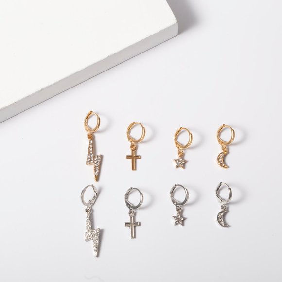 Stars Cross 4 Huggie Earrings Set - Picture 5 of 8